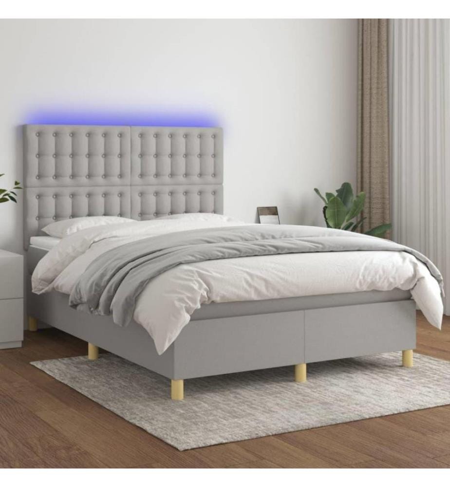 Boxspringbett mit Matratze & LED Hellgrau 140x190 cm Stoff