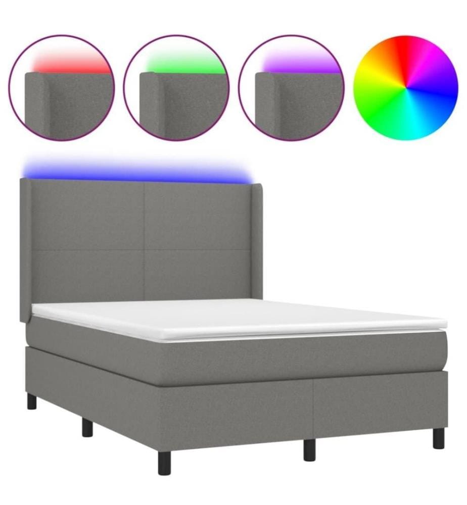 Boxspringbett mit Matratze & LED Dunkelgrau 140x190 cm Stoff