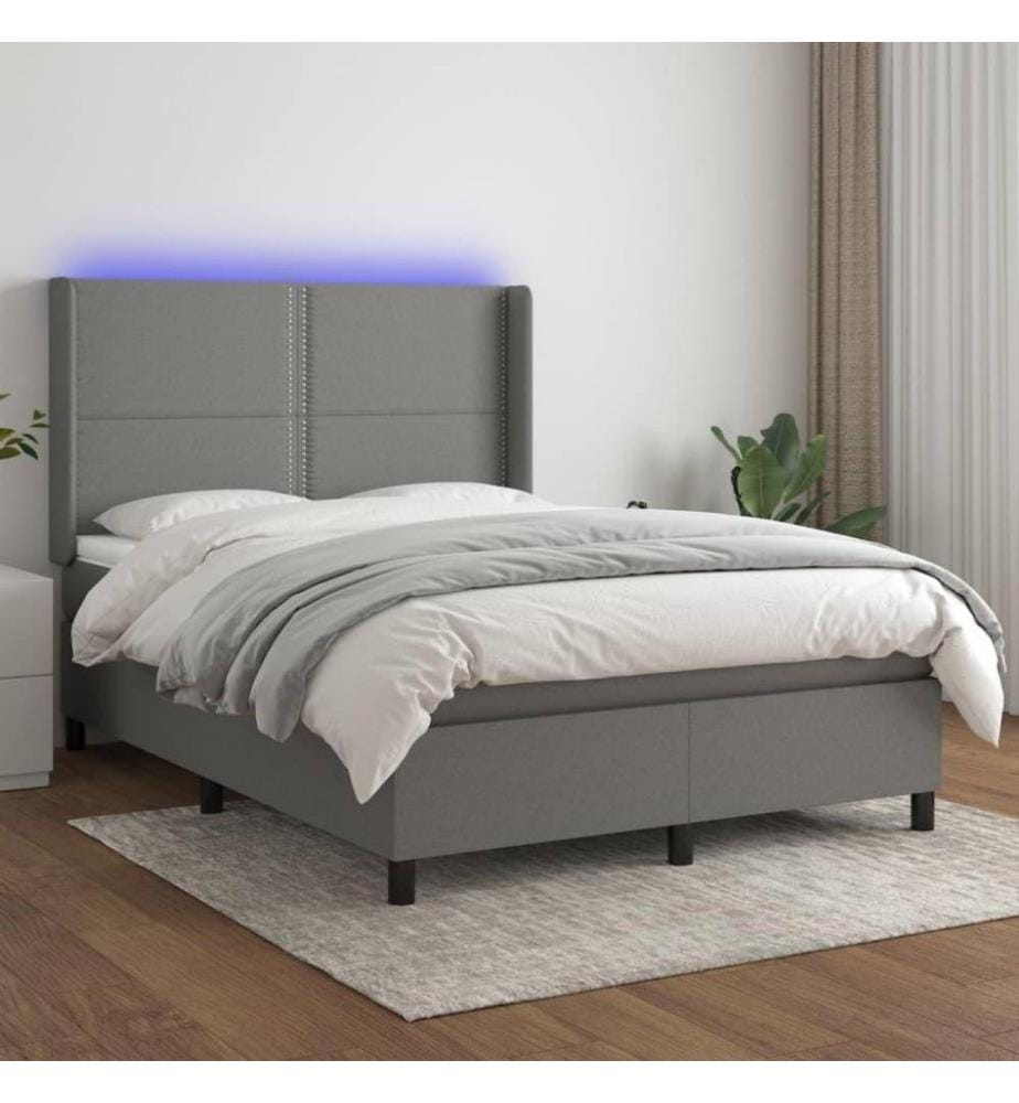 Boxspringbett mit Matratze & LED Dunkelgrau 140x190 cm Stoff