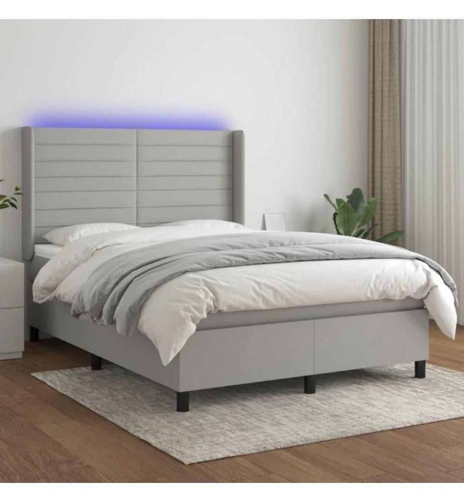 Boxspringbett mit Matratze & LED Hellgrau 140x190 cm Stoff