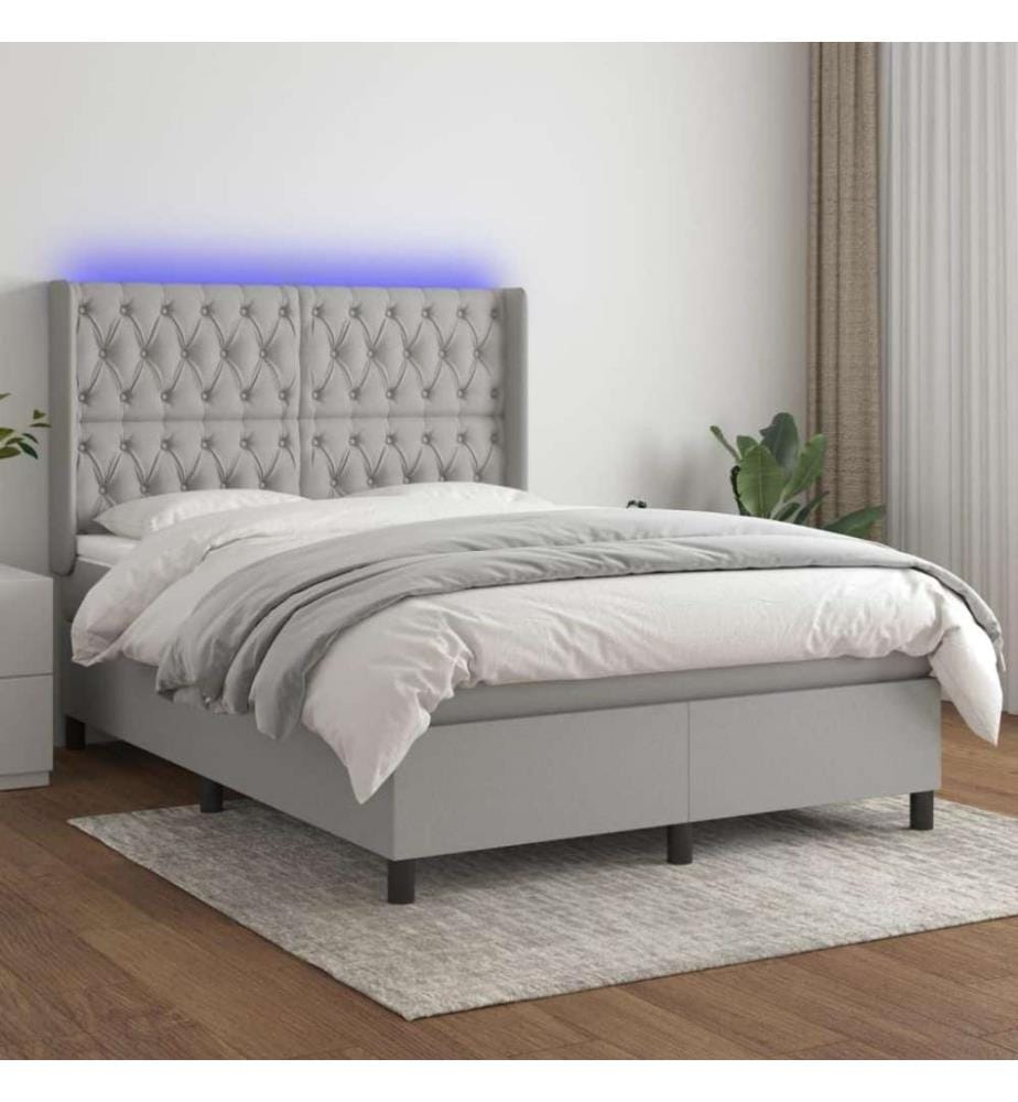 Boxspringbett mit Matratze & LED Hellgrau 140x190 cm Stoff