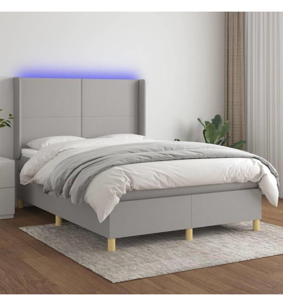 Boxspringbett mit Matratze & LED Hellgrau 140x190 cm Stoff