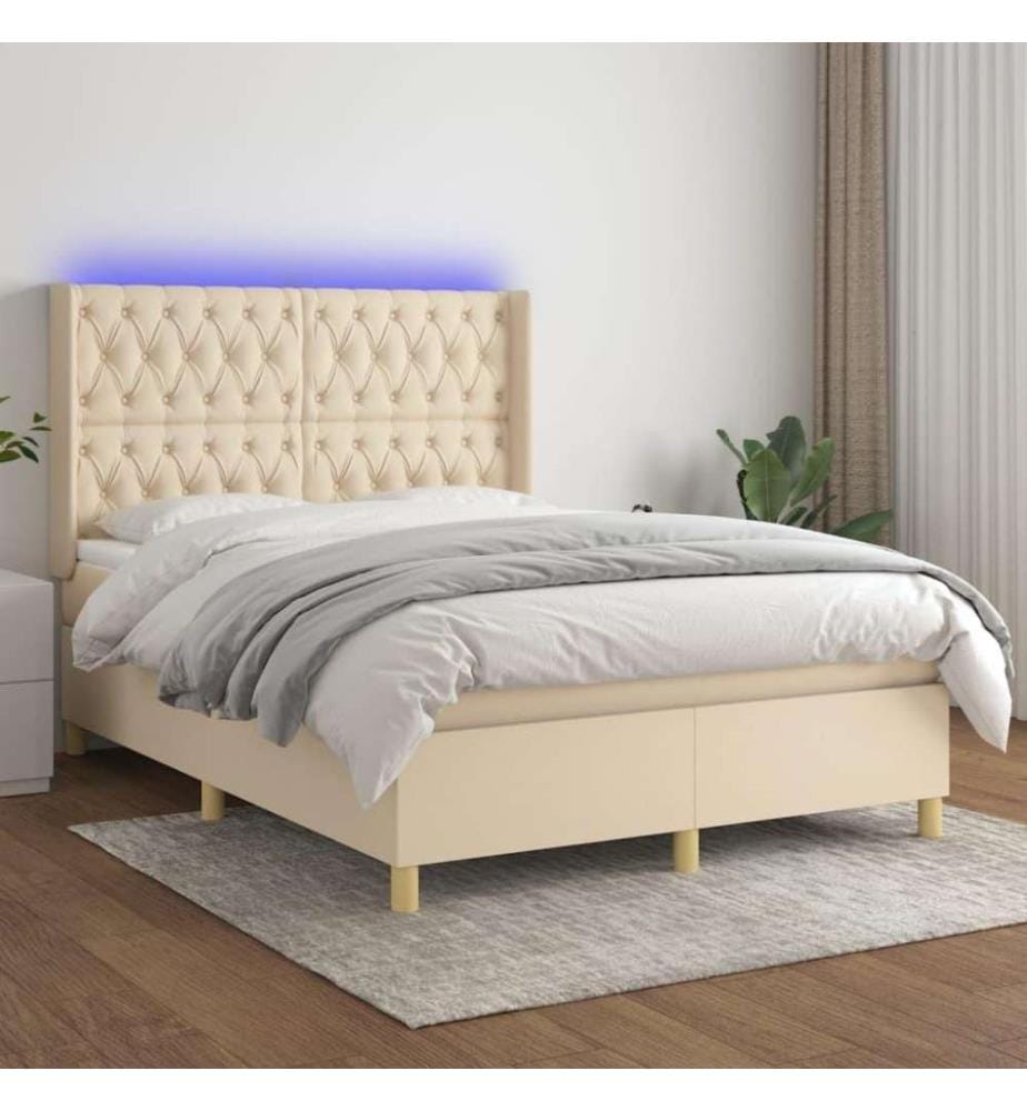 Boxspringbett mit Matratze & LED Creme 140x190 cm Stoff