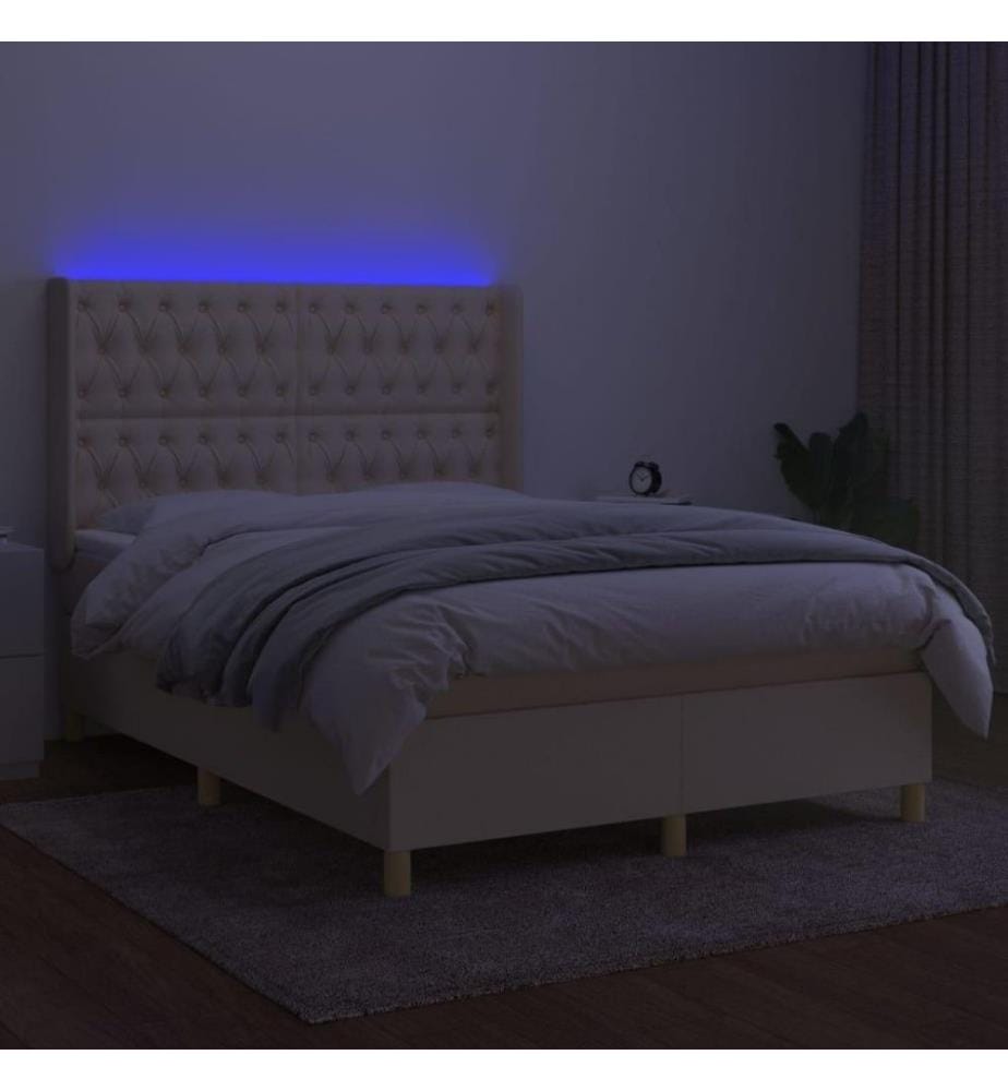 Boxspringbett mit Matratze & LED Creme 140x190 cm Stoff
