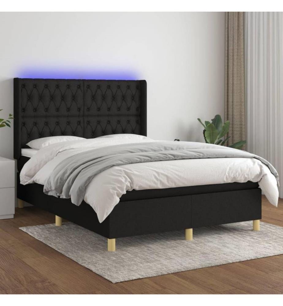 Boxspringbett mit Matratze & LED Schwarz 140x190 cm Stoff