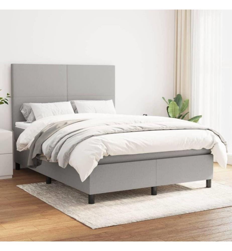 Boxspringbett mit Matratze Hellgrau 140x190 cm Stoff