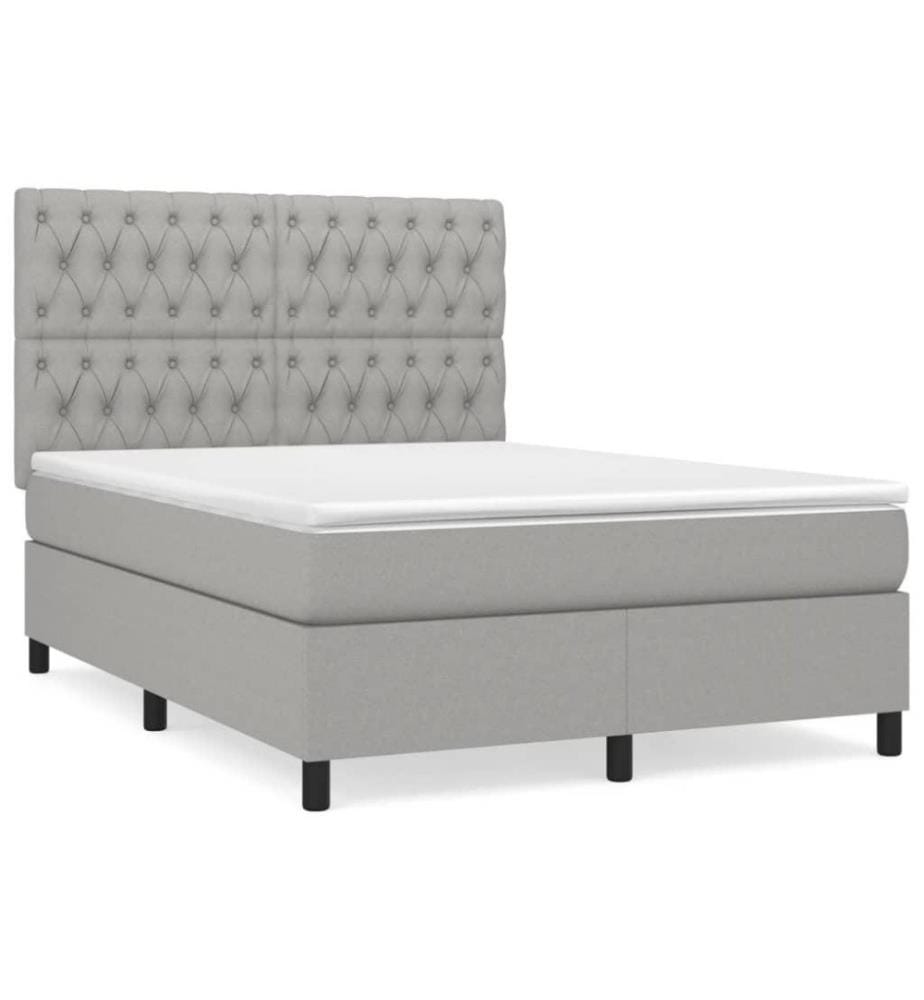 Lit à sommier tapissier avec matelas Gris clair 140x190cm Tissu