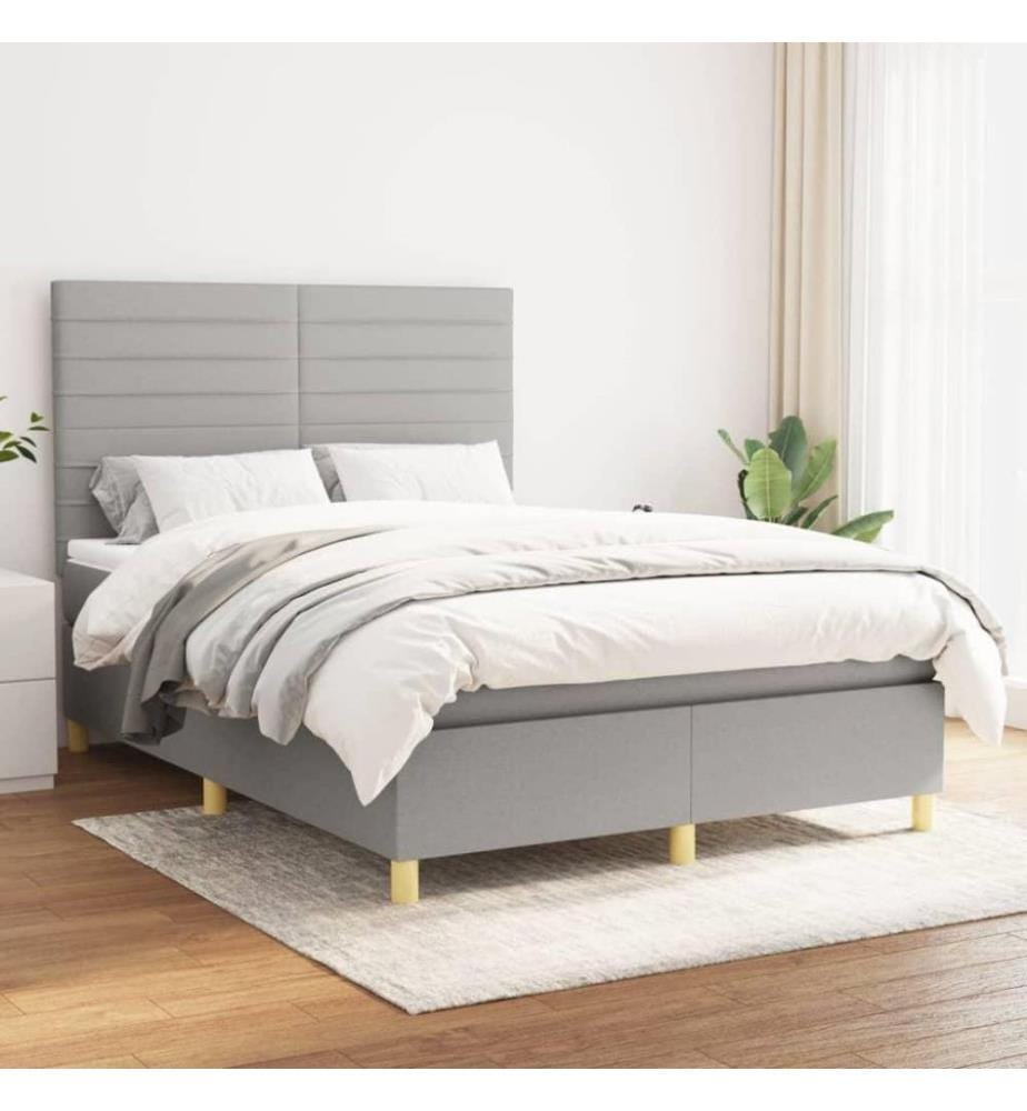 Boxspringbett mit Matratze Hellgrau 140x190 cm Stoff