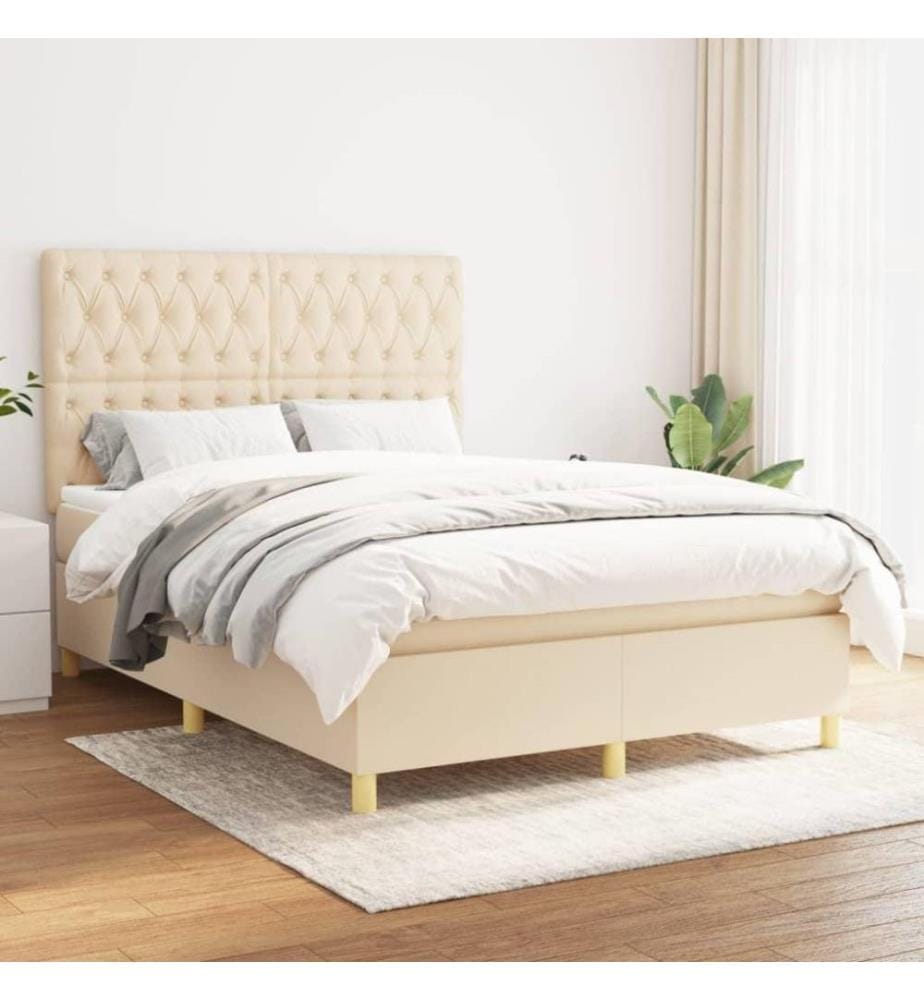 Boxspringbett mit Matratze Creme 140x190 cm Stoff