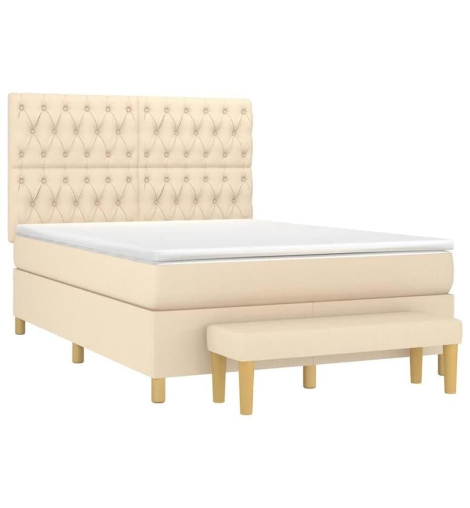 Boxspringbett mit Matratze Creme 140x190 cm Stoff