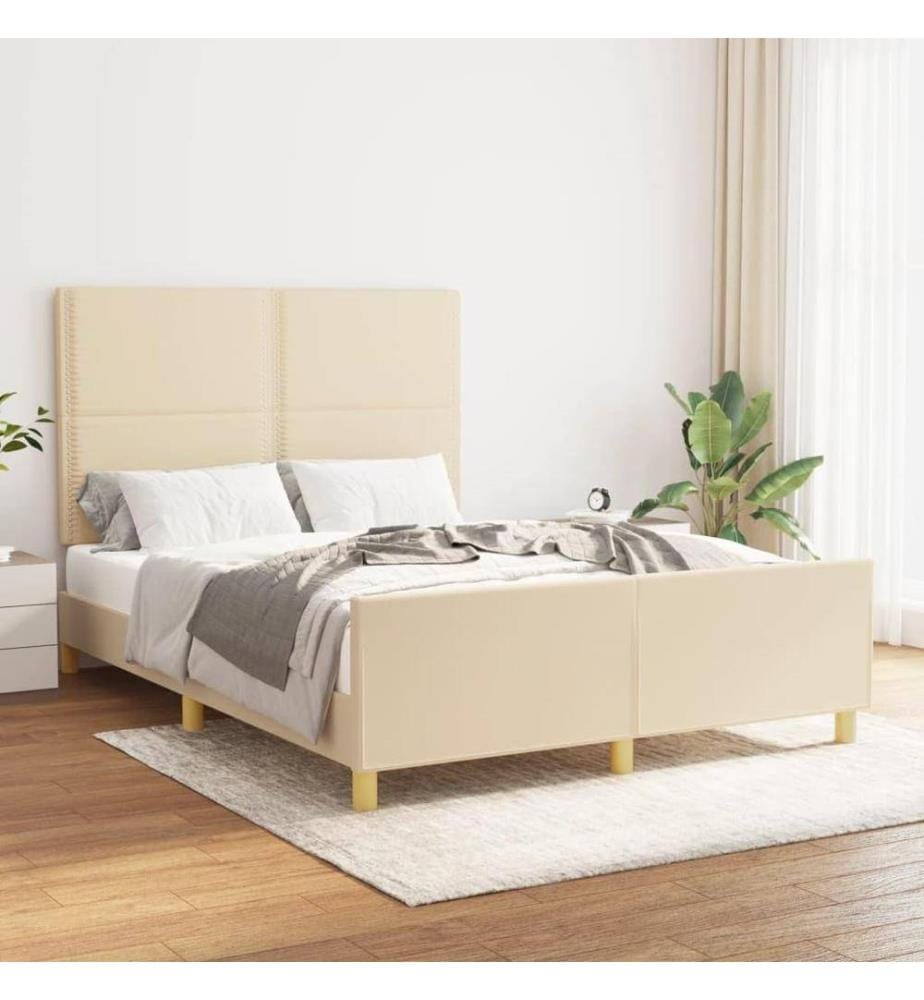 Cadre de lit avec tête de lit Crème 140x190 cm Tissu