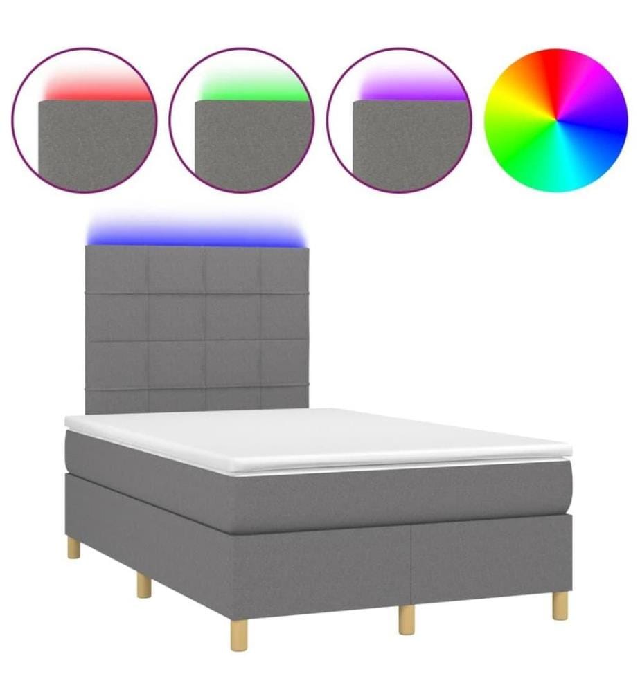 Boxspringbett mit Matratze & LED Dunkelgrau 120x200 cm Stoff