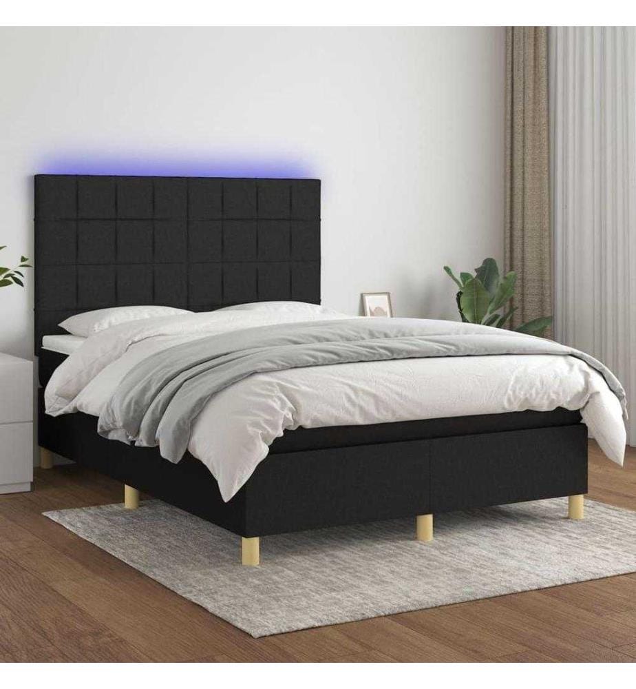 Boxspringbett mit Matratze & LED Schwarz 140x200 cm Stoff