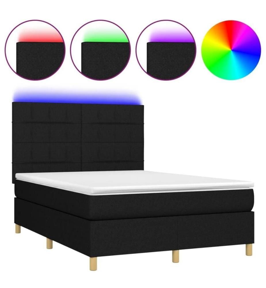Boxspringbett mit Matratze & LED Schwarz 140x200 cm Stoff