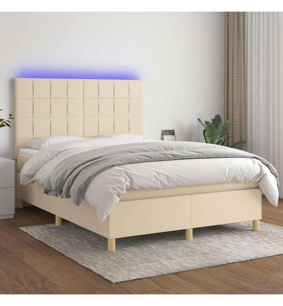 Boxspringbett mit Matratze & LED Creme 140x200 cm Stoff