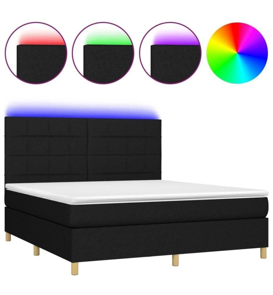 Boxspringbett mit Matratze & LED Schwarz 180x200 cm Stoff