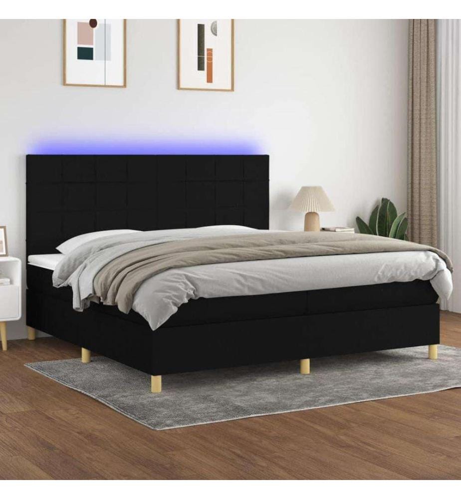 Boxspringbett mit Matratze & LED Schwarz 200x200 cm Stoff