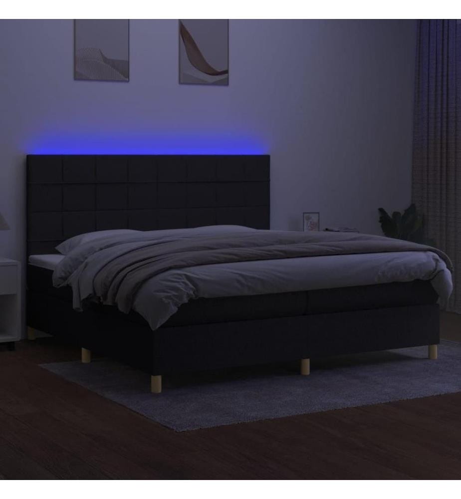 Boxspringbett mit Matratze & LED Schwarz 200x200 cm Stoff