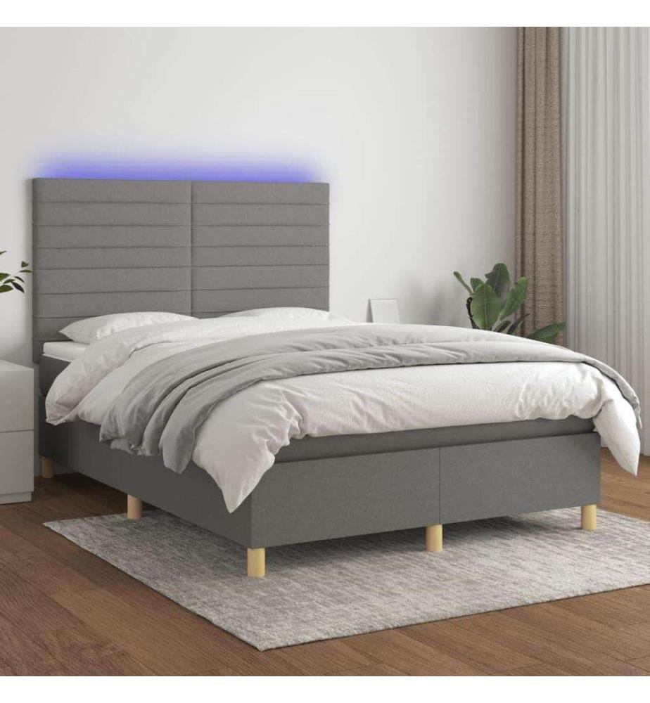 Boxspringbett mit Matratze & LED Dunkelgrau 140x190 cm Stoff