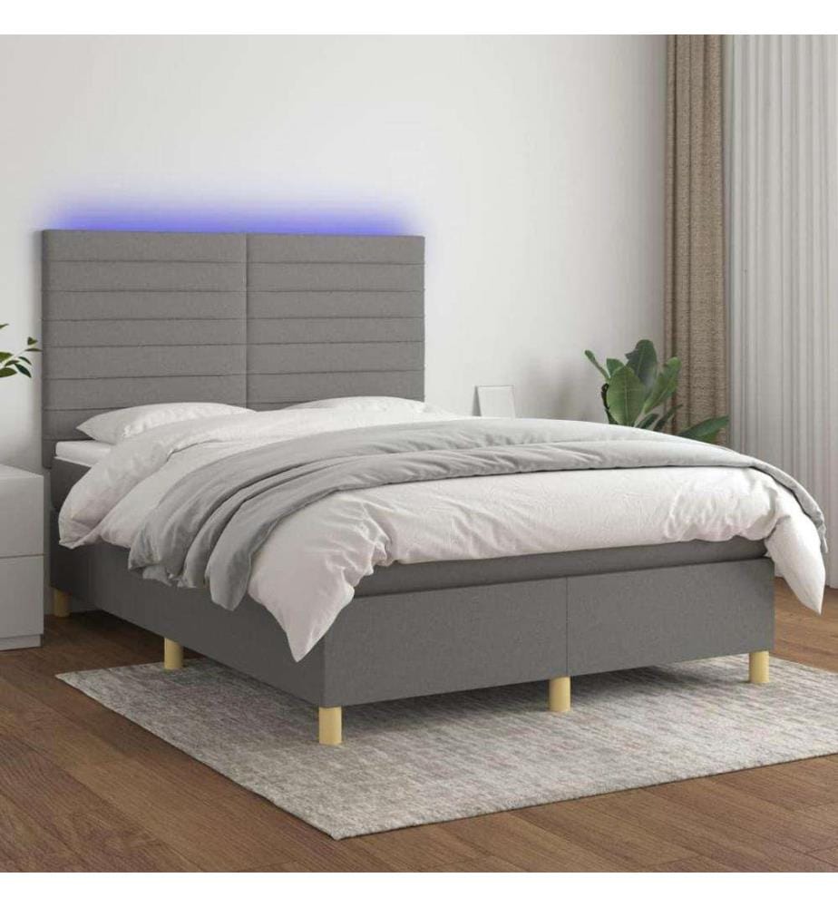 Boxspringbett mit Matratze & LED Dunkelgrau 140x200 cm Stoff