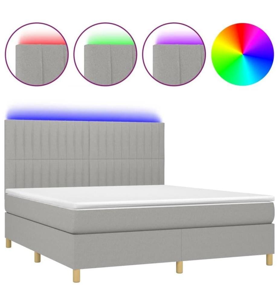 Boxspringbett mit Matratze & LED Hellgrau 180x200 cm Stoff