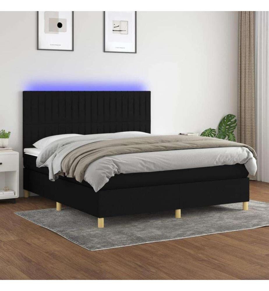 Sommier tapissier avec matelas et LED Noir 180x200 cm Tissu