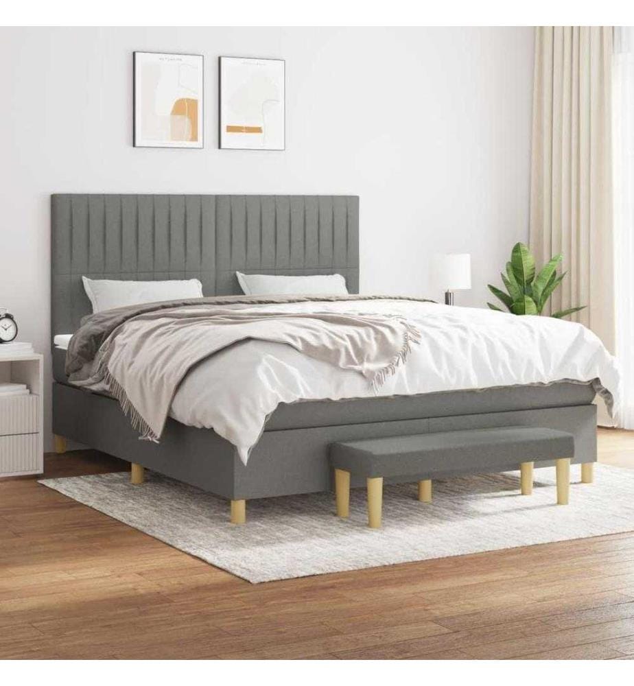 Boxspringbett mit Matratze Dunkelgrau 180x200 cm Stoff