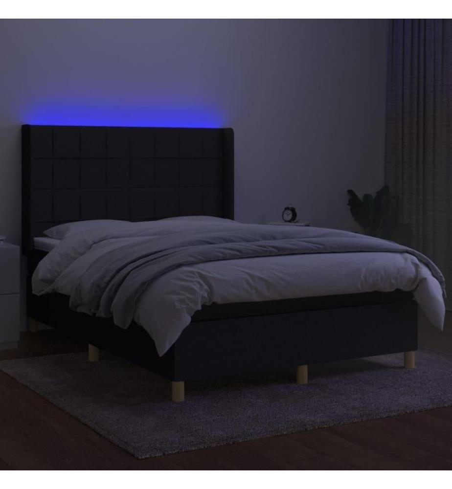 Boxspringbett mit Matratze & LED Schwarz 140x190 cm Stoff