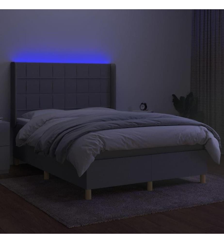 Boxspringbett mit Matratze & LED Hellgrau 140x200 cm Stoff