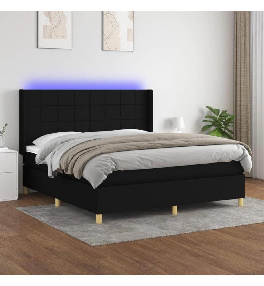 Boxspringbett mit Matratze & LED Schwarz 160x200 cm Stoff