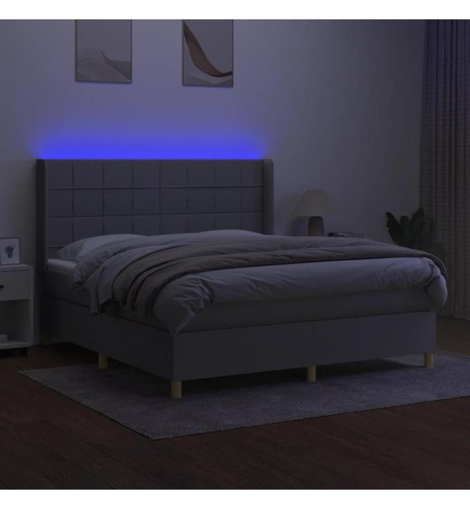 Boxspringbett mit Matratze & LED Hellgrau 180x200 cm Stoff