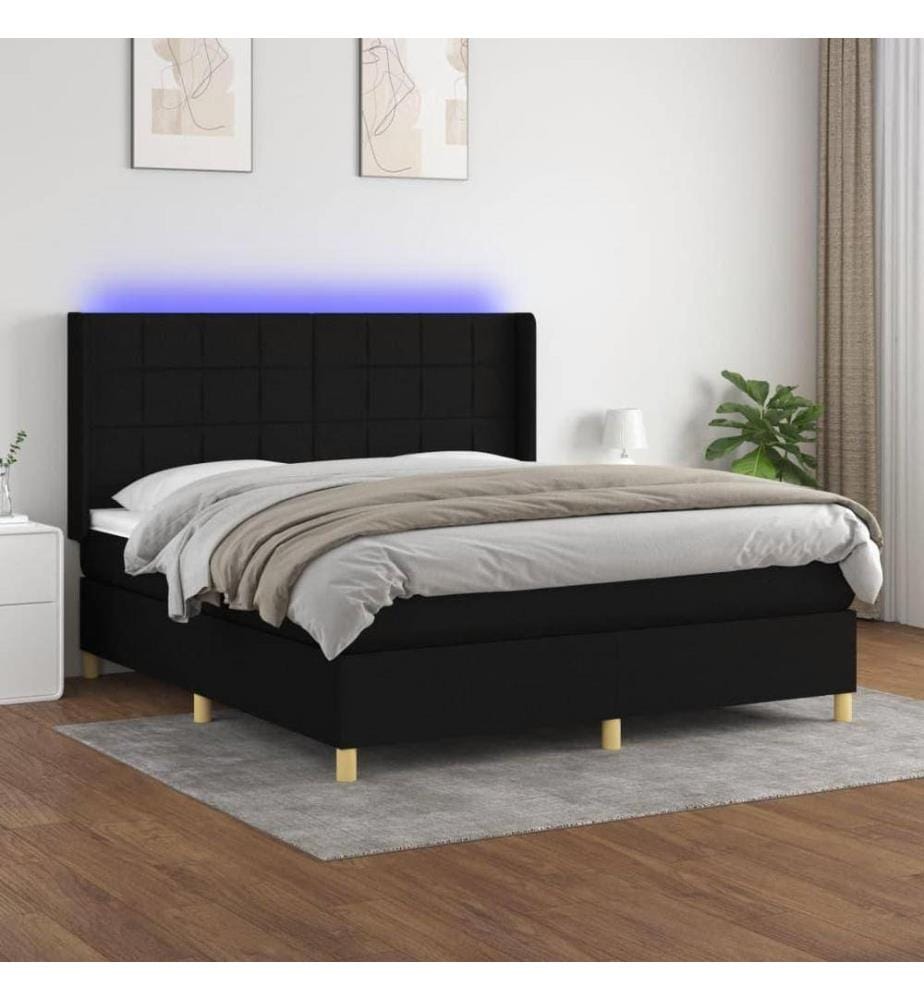 Sommier tapissier avec matelas et LED Noir 180x200 cm Tissu