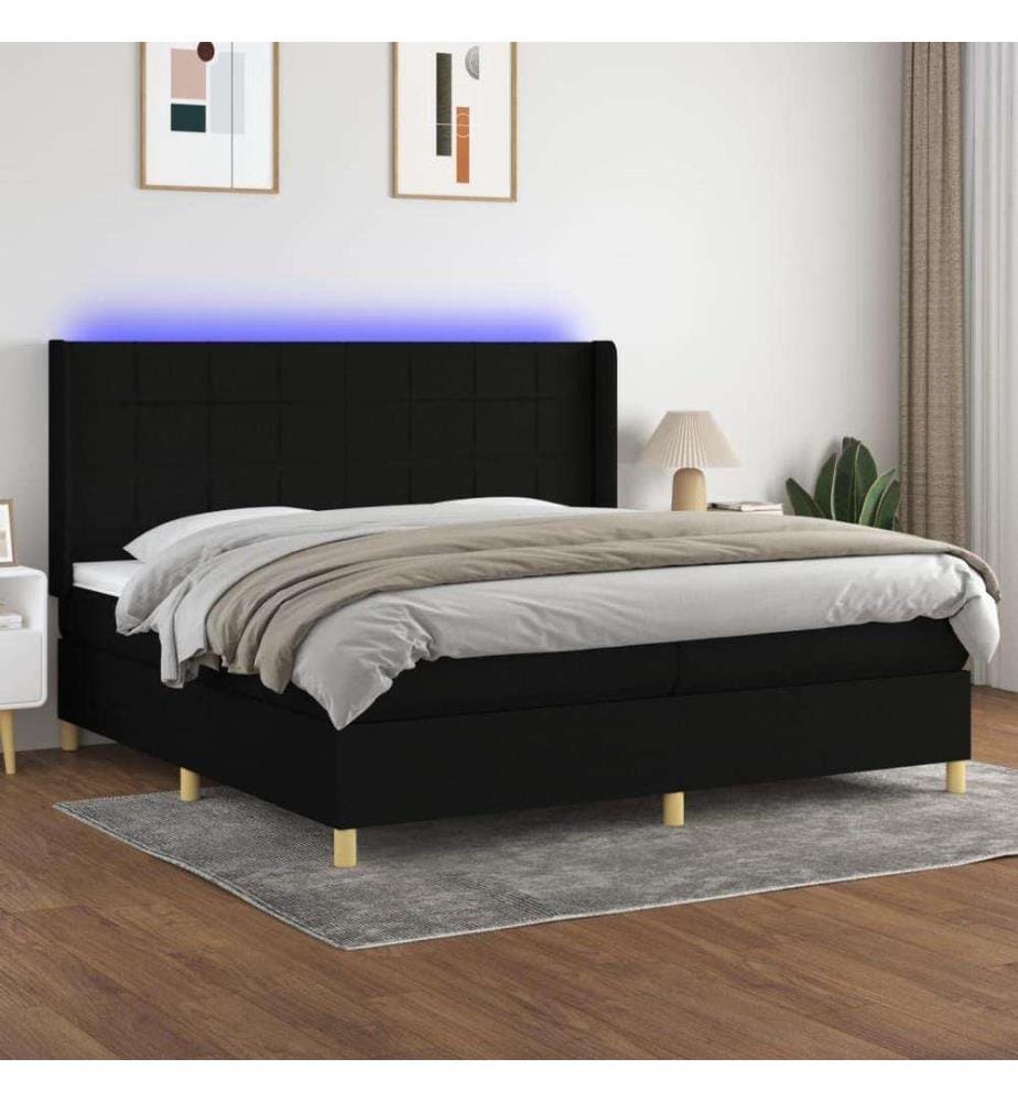 Boxspringbett mit Matratze & LED Schwarz 200x200 cm Stoff