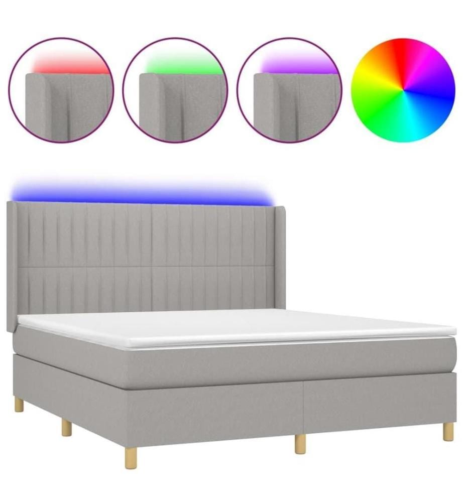 Boxspringbett mit Matratze & LED Hellgrau 180x200 cm Stoff