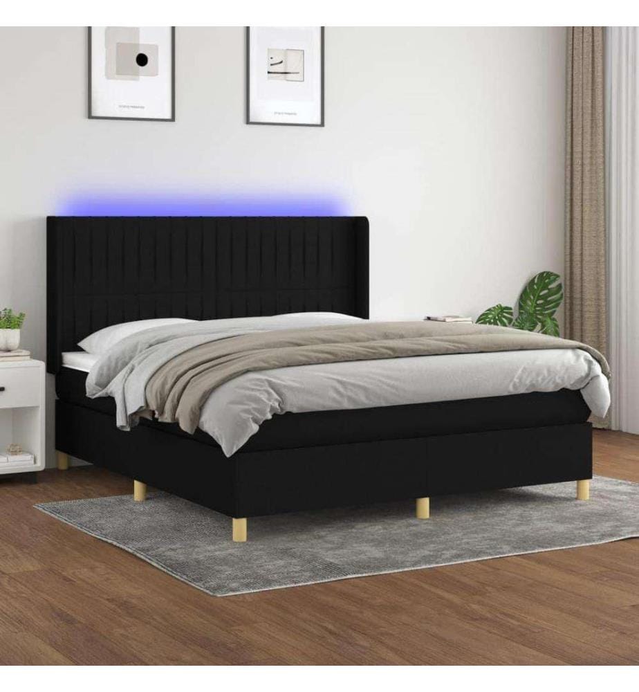 Boxspringbett mit Matratze & LED Schwarz 180x200 cm Stoff