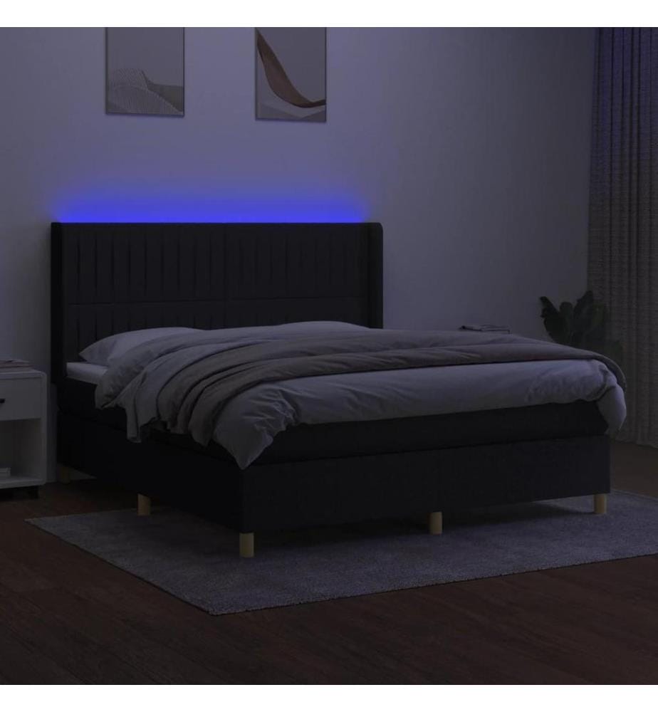 Boxspringbett mit Matratze & LED Schwarz 180x200 cm Stoff