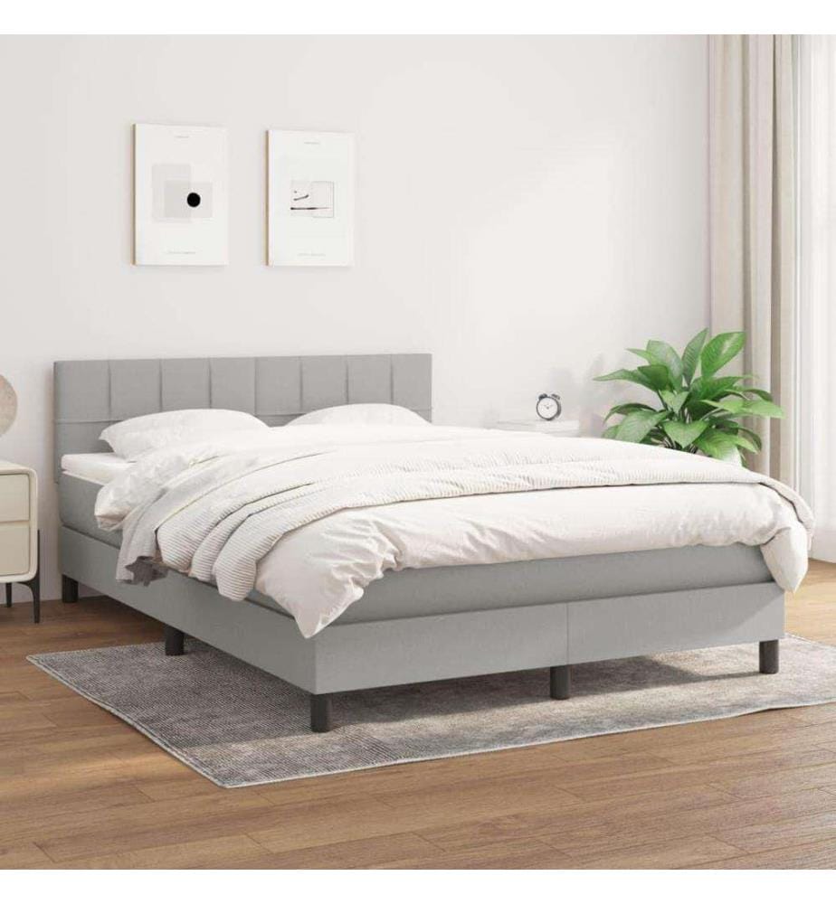 Boxspringbett mit Matratze Hellgrau 140x200 cm Stoff