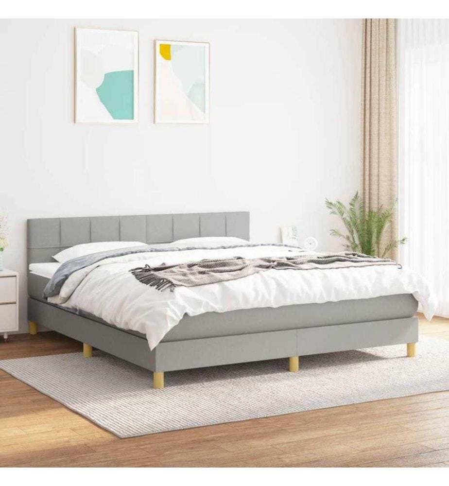Boxspringbett mit Matratze Hellgrau 180x200 cm Stoff
