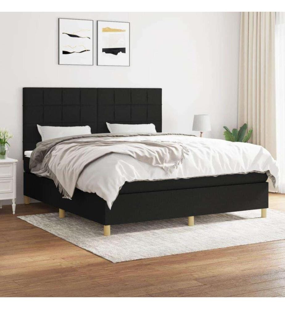 Boxspringbett mit Matratze Schwarz 180x200 cm Stoff