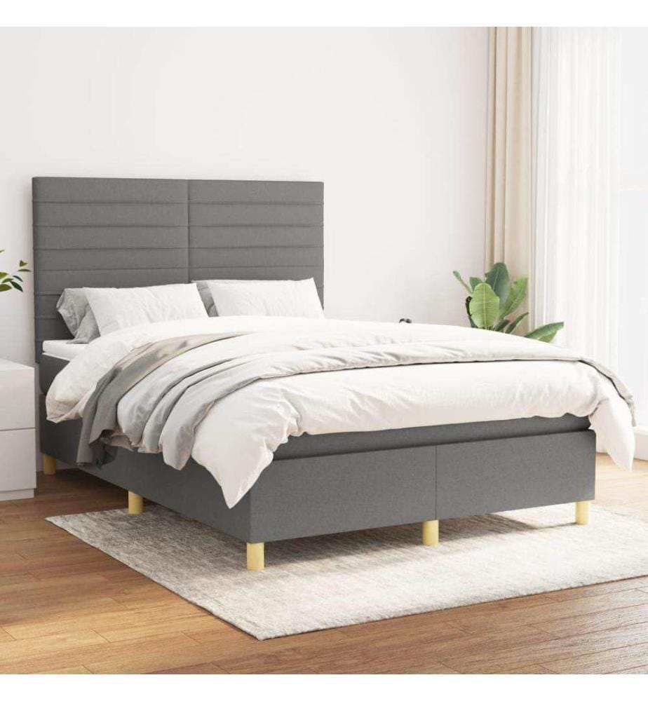 Boxspringbett mit Matratze Dunkelgrau 140x190 cm Stoff