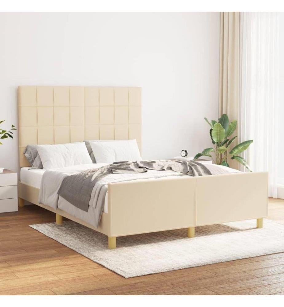 Cadre de lit avec tête de lit Crème 140x190 cm Tissu