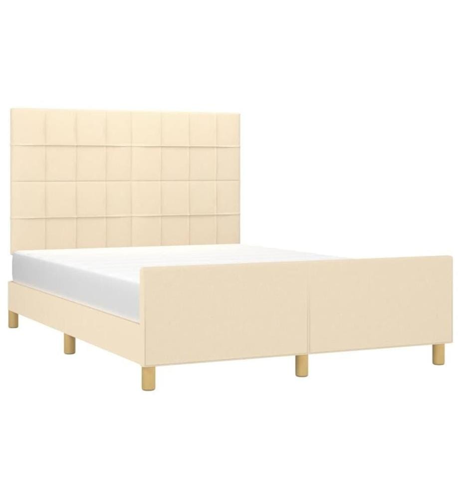 Cadre de lit avec tête de lit Crème 140x190 cm Tissu