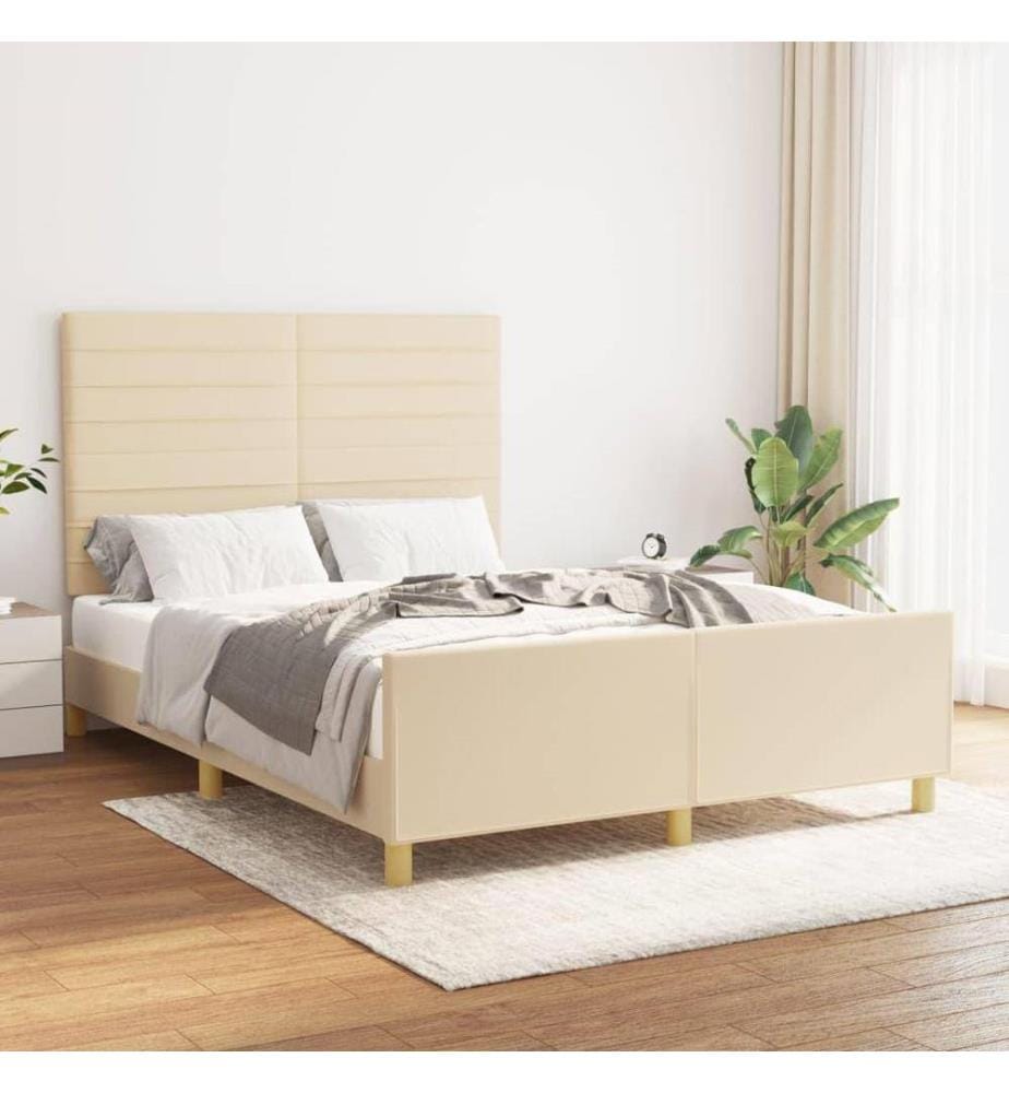 Cadre de lit avec tête de lit Crème 140x190 cm Tissu
