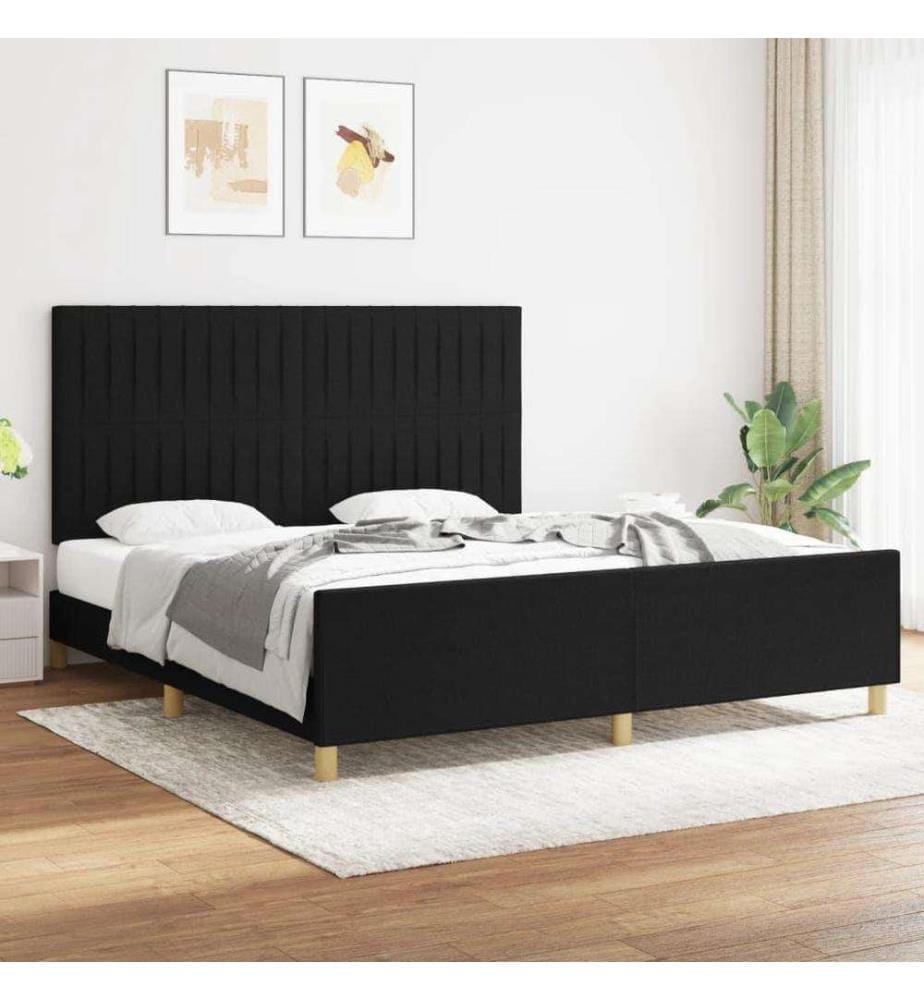 Bettgestell mit Kopfteil Schwarz 180x200 cm Stoff
