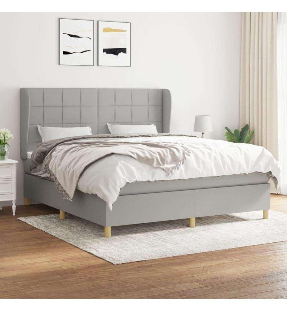Boxspringbett mit Matratze Hellgrau 180x200 cm Stoff