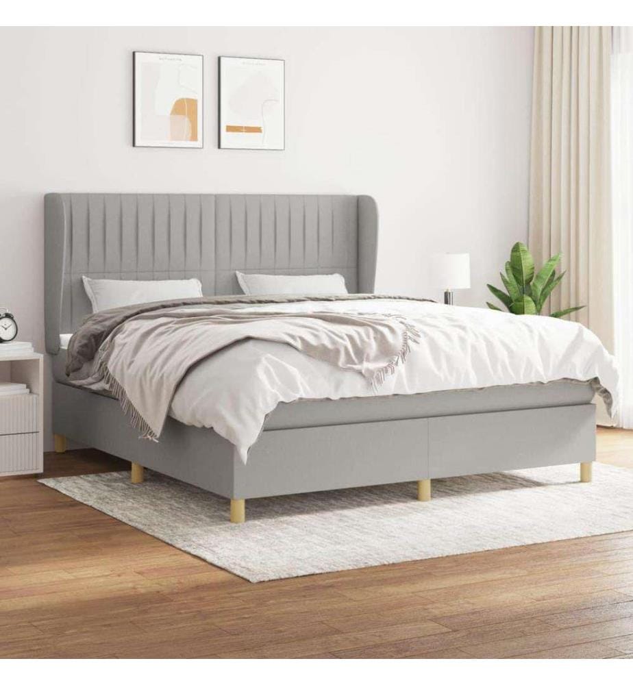 Boxspringbett mit Matratze Hellgrau 180x200 cm Stoff