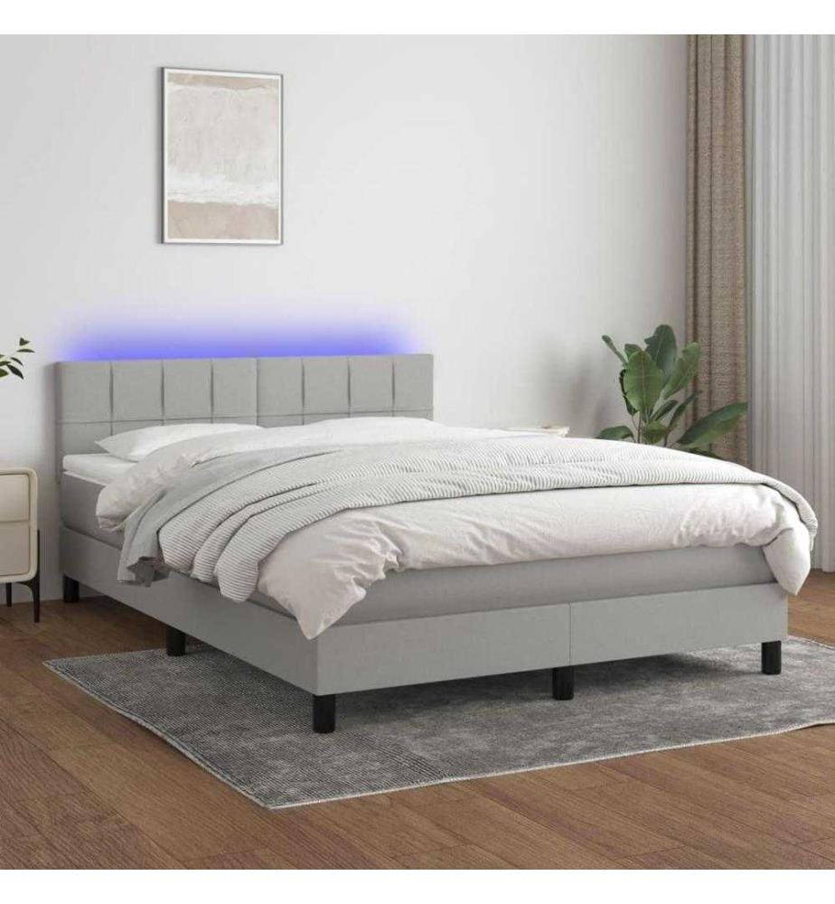 Sommier tapissier et matelas et LED Gris clair 140x190 cm Tissu
