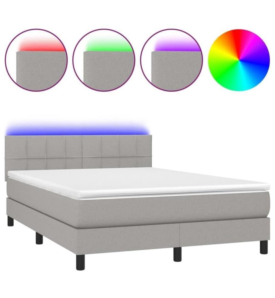 Boxspringbett mit Matratze & LED Hellgrau 140x190 cm Stoff