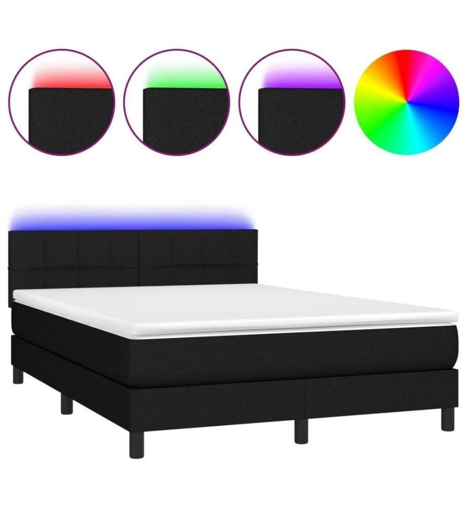 Boxspringbett mit Matratze & LED Schwarz 140x190 cm Stoff