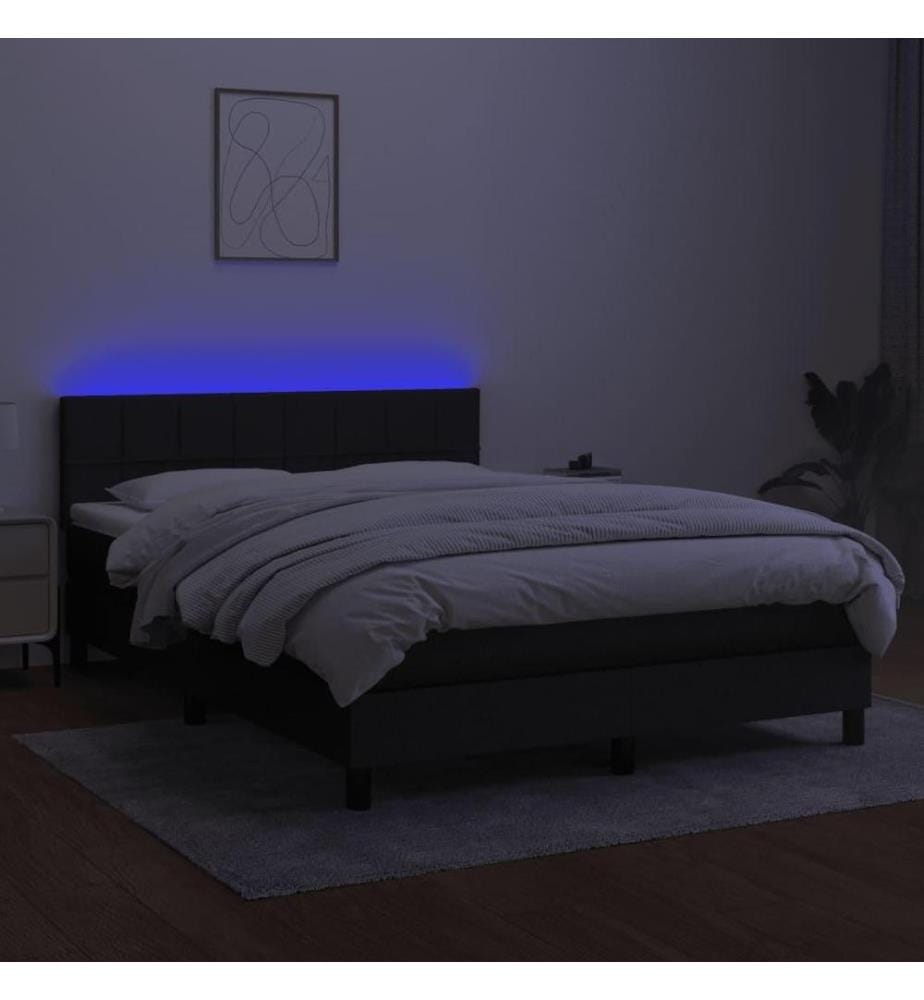Boxspringbett mit Matratze & LED Schwarz 140x190 cm Stoff